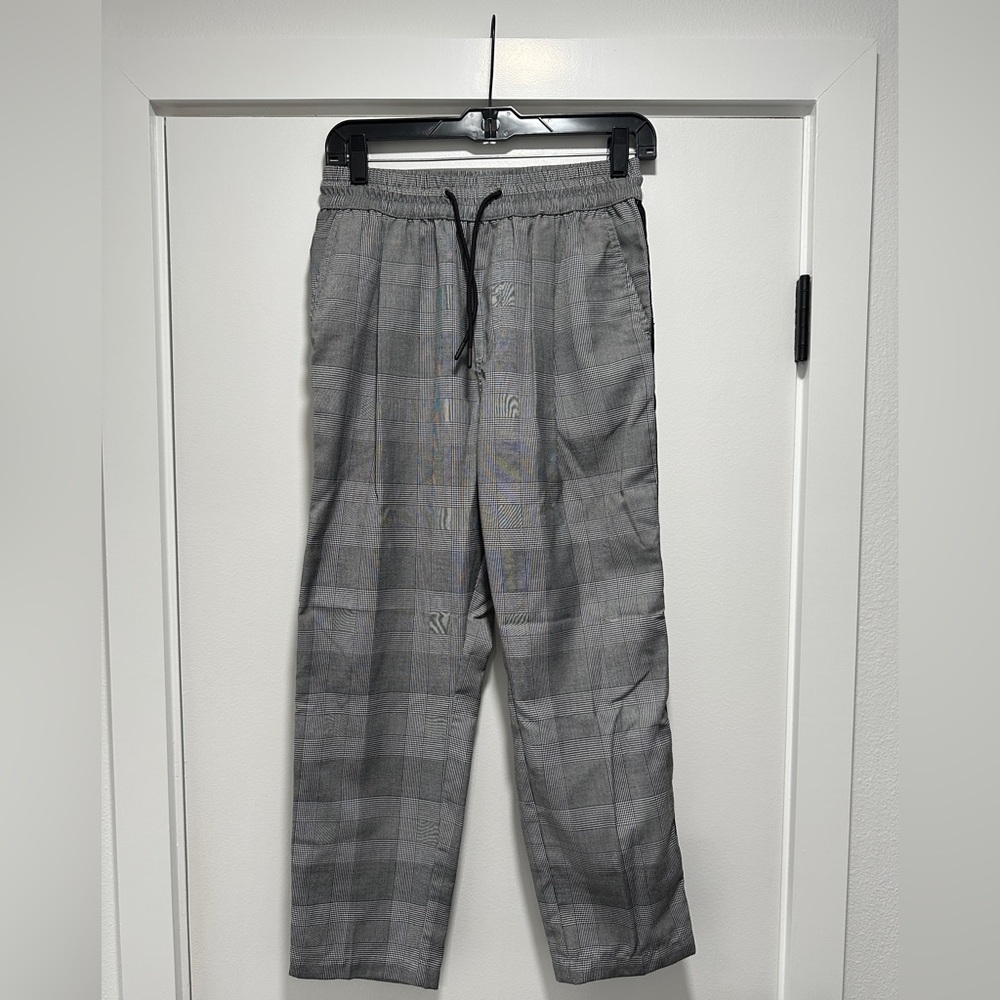 H&M Divided Gray Plaid Houndstooth Drawstring Pants Size 28 -Great Condition